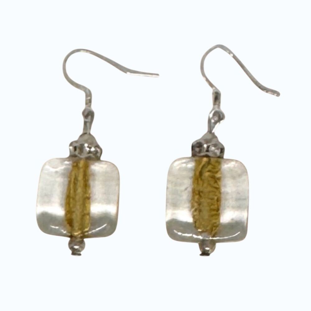 Indio Jewelry Gold Murano Glass Square Silver .925 Earrings #306